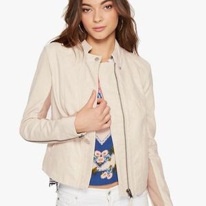 🩷GUC Free People Max Moto Inspired Full Zip Suede Faux Leather Jacket, Pink, S